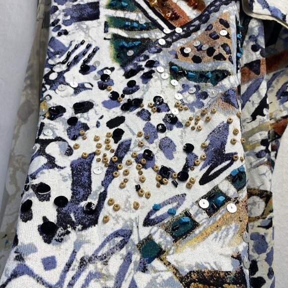 Chico's Sequins Embellished Cover Up Kimono Women OneSize Ivory Multicolor Used - Picture 14 of 16